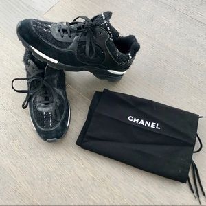 Authentic Chanel Black Tweed Sneaker